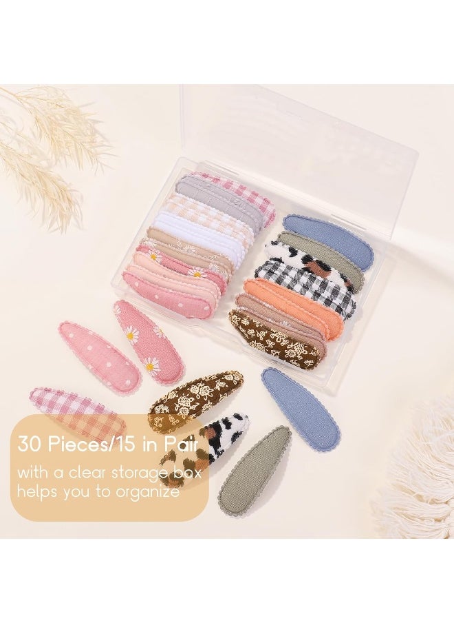 choicbaby Choicbaby Hair Clips for Baby Girls 30 Pcs Snap Hairpins 2.2 Inch Floral Plaid Cloth Wrapped Hair Barrettes Non-Slip Hair Accessories for Baby Toddlers Teens  - Image 4