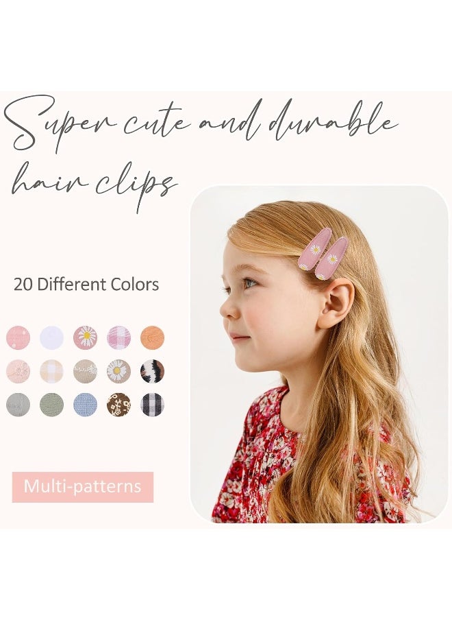 choicbaby Choicbaby Hair Clips for Baby Girls 30 Pcs Snap Hairpins 2.2 Inch Floral Plaid Cloth Wrapped Hair Barrettes Non-Slip Hair Accessories for Baby Toddlers Teens  - Image 3