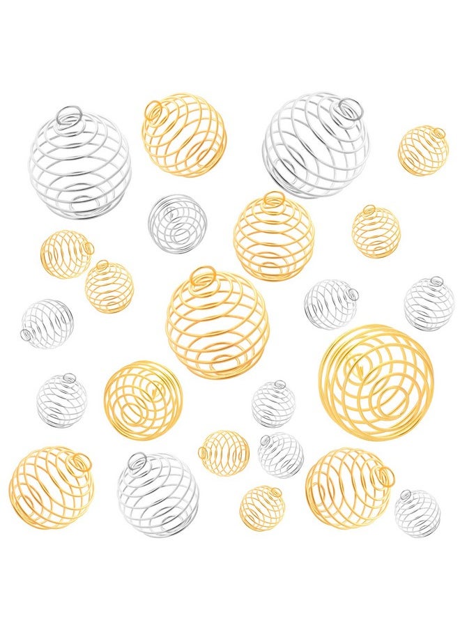UHOMENY - 30Pcs Spiral Bead Cages Pendants, Gold Silver Plated Crystal Stone Holder Necklace Hollow Cage Pendants Charms Findings For Jewelry Making Diy Crafting (15Mm,20Mm,25Mm) - Image 1