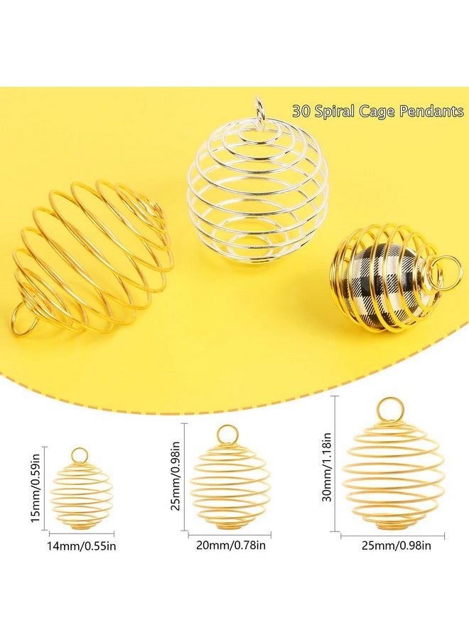 UHOMENY - 30Pcs Spiral Bead Cages Pendants, Gold Silver Plated Crystal Stone Holder Necklace Hollow Cage Pendants Charms Findings For Jewelry Making Diy Crafting (15Mm,20Mm,25Mm) - Image 1