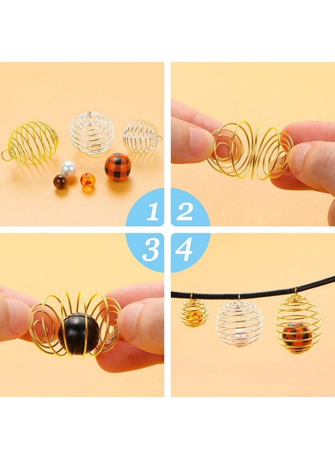 UHOMENY - 30Pcs Spiral Bead Cages Pendants, Gold Silver Plated Crystal Stone Holder Necklace Hollow Cage Pendants Charms Findings For Jewelry Making Diy Crafting (15Mm,20Mm,25Mm) - Image 1