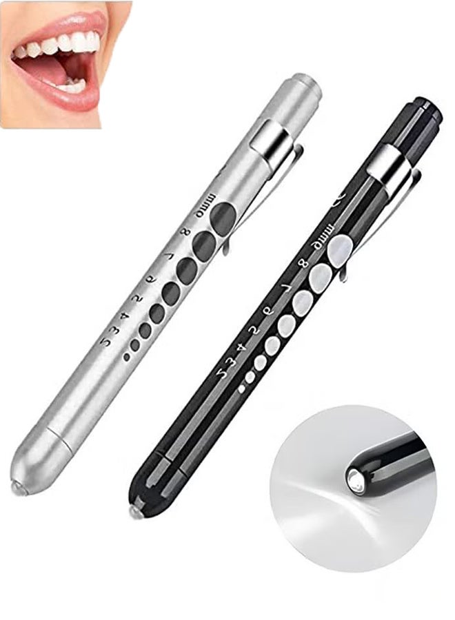 2Pcs Diagnostic Medical Pen Light, Diagnostic Pocket Clip Medical Penlight, Mini Reusable LED Pen Light, Doctor Nurse Emergency Pen Light, Batteries Not Included - Black + Silver - Image 1