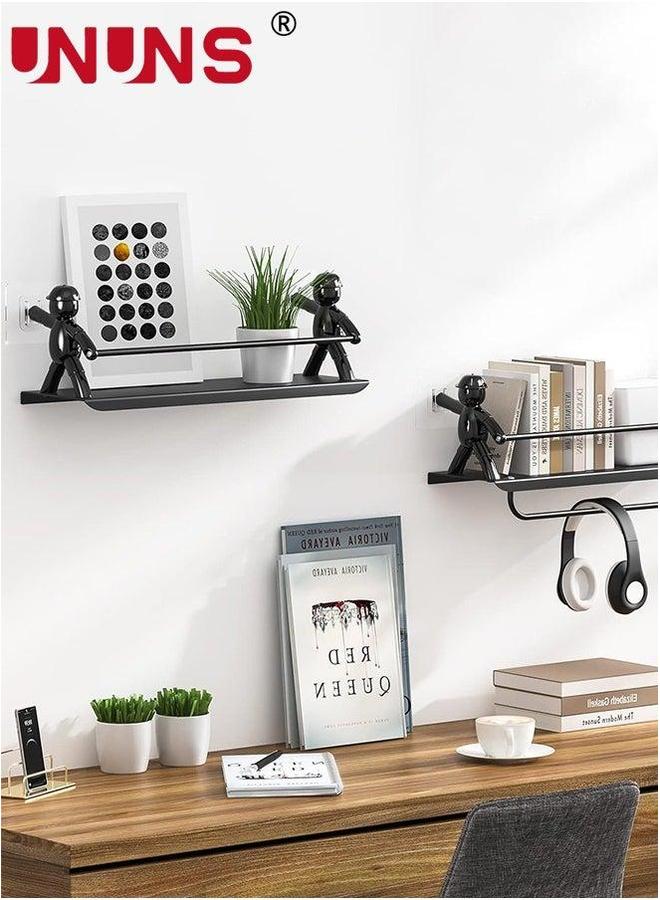 UNUNS منظم حوض الاستحمام، مجموعة من 2 رف تخزين للحمام مع حامل مناشف، مثبت على الحائط بشكل إنساني للحمام والمرحاض والمطبخ - Image 5