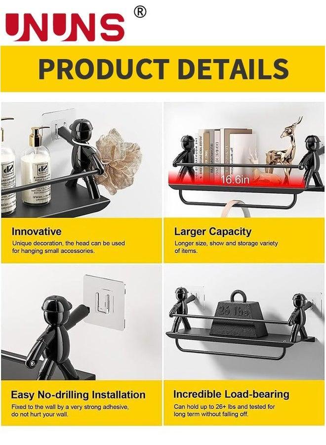 UNUNS منظم حوض الاستحمام، مجموعة من 2 رف تخزين للحمام مع حامل مناشف، مثبت على الحائط بشكل إنساني للحمام والمرحاض والمطبخ - Image 4