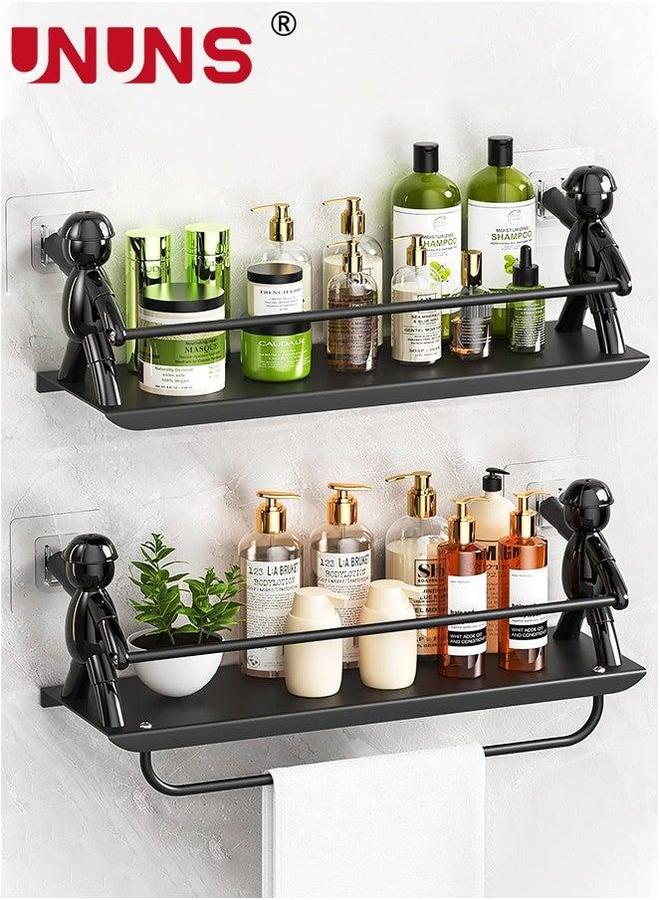 UNUNS منظم حوض الاستحمام، مجموعة من 2 رف تخزين للحمام مع حامل مناشف، مثبت على الحائط بشكل إنساني للحمام والمرحاض والمطبخ - Image 1