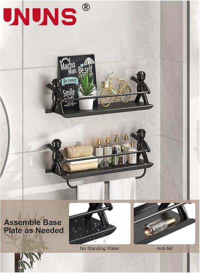 UNUNS منظم حوض الاستحمام، مجموعة من 2 رف تخزين للحمام مع حامل مناشف، مثبت على الحائط بشكل إنساني للحمام والمرحاض والمطبخ - Image 3