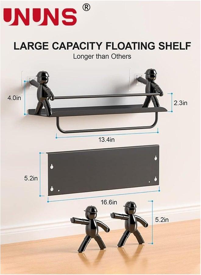 UNUNS منظم حوض الاستحمام، مجموعة من 2 رف تخزين للحمام مع حامل مناشف، مثبت على الحائط بشكل إنساني للحمام والمرحاض والمطبخ - Image 2