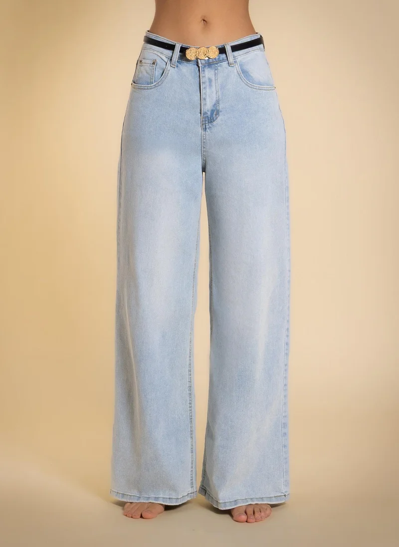 شايبس WIDE LEG MID-WAIST JEANS WITH BELT