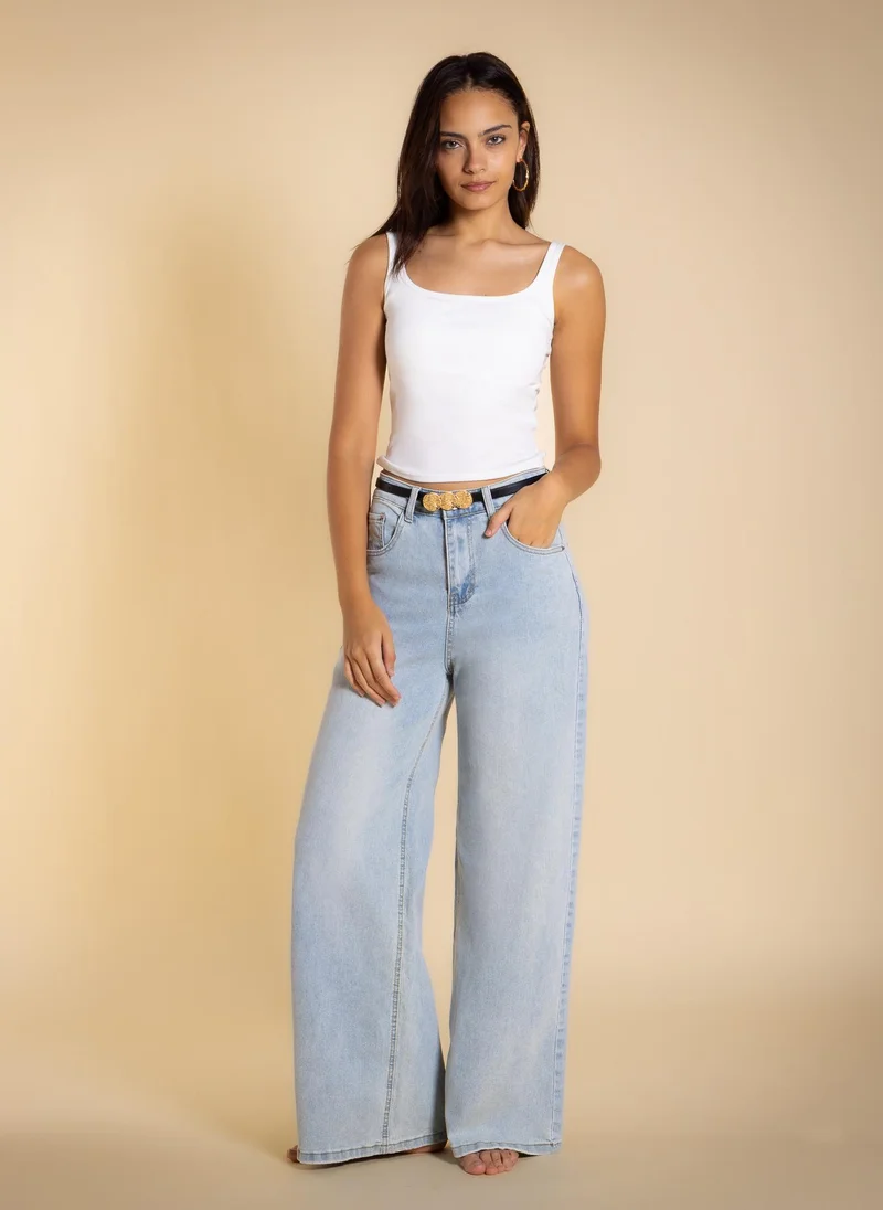 شايبس WIDE LEG MID-WAIST JEANS WITH BELT