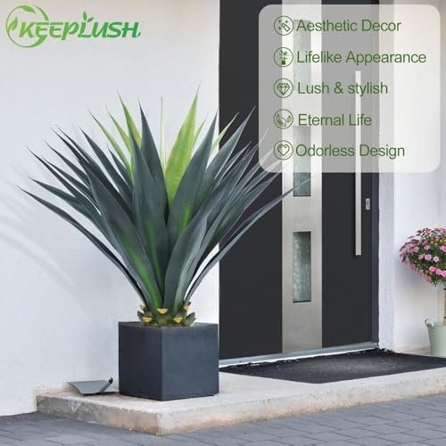 Keeplush 3ft Artificial Agave Plant 38 Inch Tall Faux Agave Plants in Black Pot Fake Floor Plant Outdoor Indoor for Front Porch Patio Home Office Door Step Hotel Desert Style Decor 1PCS - Image 3
