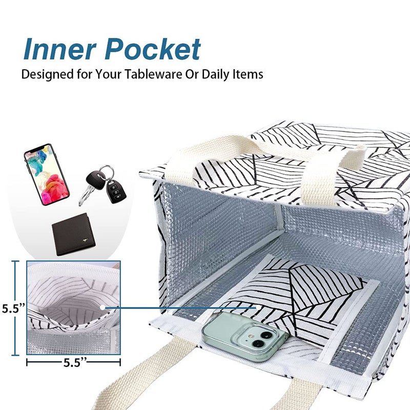 iknoe Insulated Lunch Bag for Women & Adults, 9L Foldable Wide-Open Cooler Bag with Pockets, Leakproof & Portable, for Picnic, Office, Beach(White diamond) - Image 5