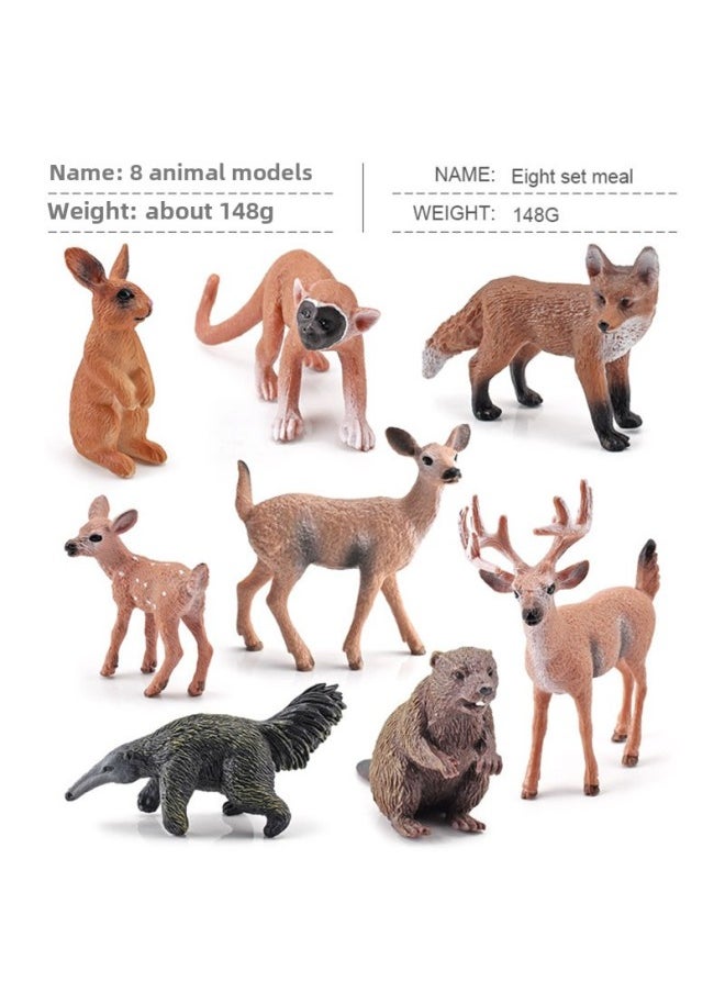 Export Simulation Forest Animal Model Beaver Anteater Squirrel Monkey Rabbit White-tailed Deer Small Fox Toy-Color:8 Animal Suit 148g  - Image 1