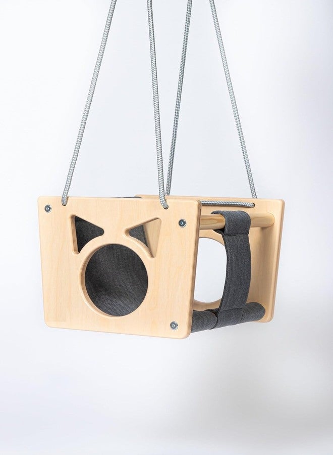 Keebori Wooden Baby Swing Seat for Indoor & Outdoor Use – Modern Hanging Toddler Swing with Soft Fabric Support, Adjustable Ropes & Cat Ear Design by KEEBORI (White Rope) - Image 1