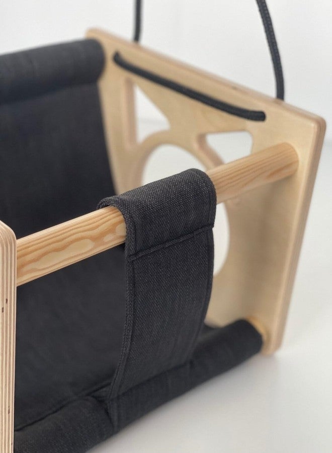 Keebori Wooden Baby Swing Seat for Indoor & Outdoor Use – Modern Hanging Toddler Swing with Soft Fabric Support, Adjustable Ropes & Cat Ear Design by KEEBORI (White Rope) - Image 2