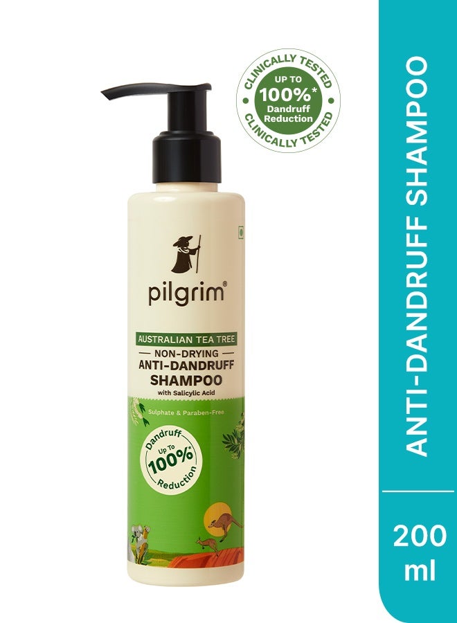 بيلجريم شامبو شجرة الشاي الأسترالية غير المجفف المضاد للقشرة 200 مل يزيل القشرة من المصدر ويساعد في علاج الحكة والتهيج وشعر ناعم وقوي للرجال والنساء - Image 1