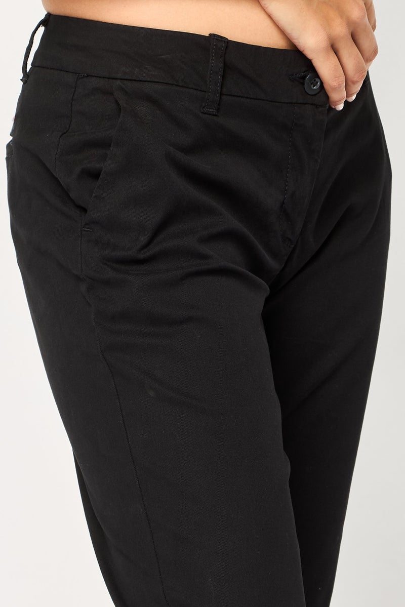 Napapijri Women Slim Fit Solid Chino Pants, Black - Image 3