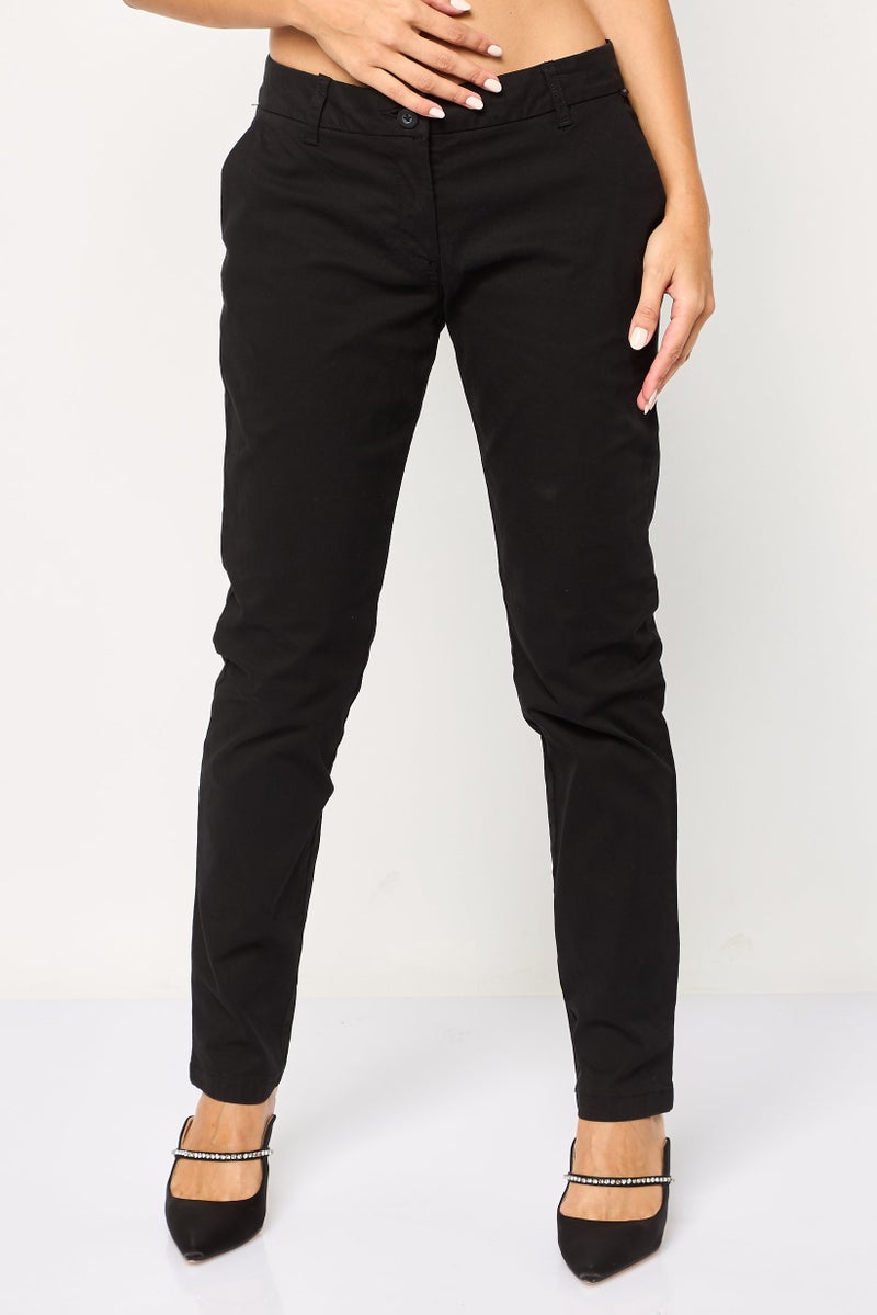 Napapijri Women Slim Fit Solid Chino Pants, Black - Image 1