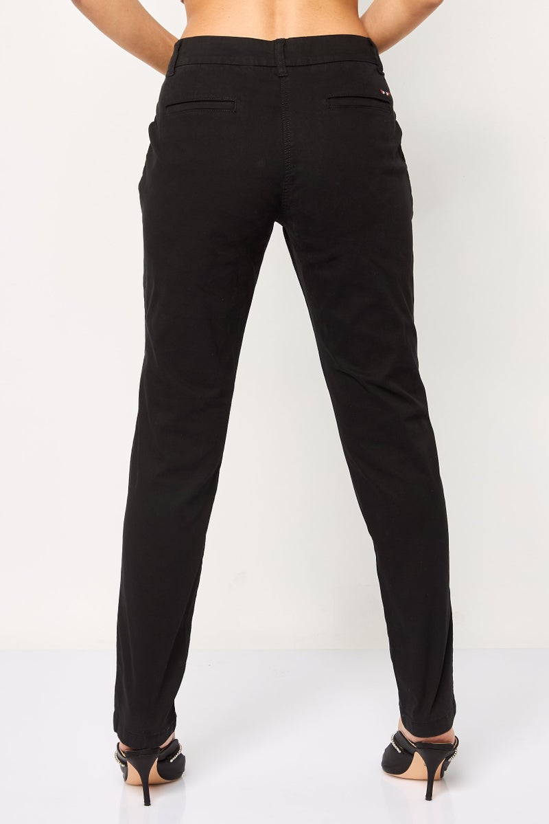 Napapijri Women Slim Fit Solid Chino Pants, Black - Image 4