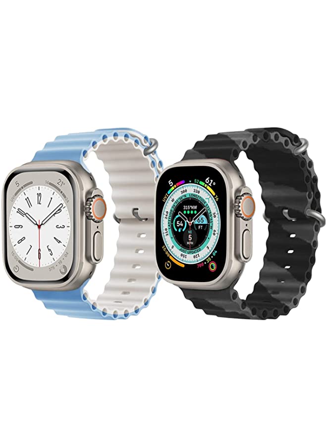IAF Silicone Ocean Band Strap for Apple Watch Ultra 8 49mm Sky Blue/White Double Side Strap with Black/Gray Double Line Strap Set of 2