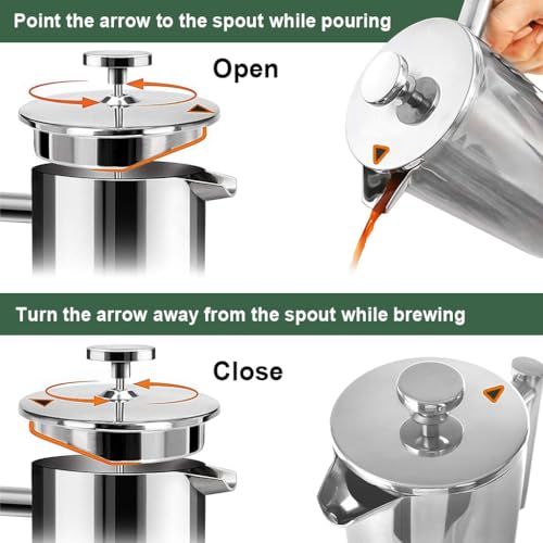 Supvox® French Press Coffee Maker 600ML with Coffee Power Jar Double Insulated 304 Stainless Steel Coffee Maker with 4 Level Premium Filtration System Tea Pot Coffee Pot Rust-Free, Dishwasher Safe - Image 5