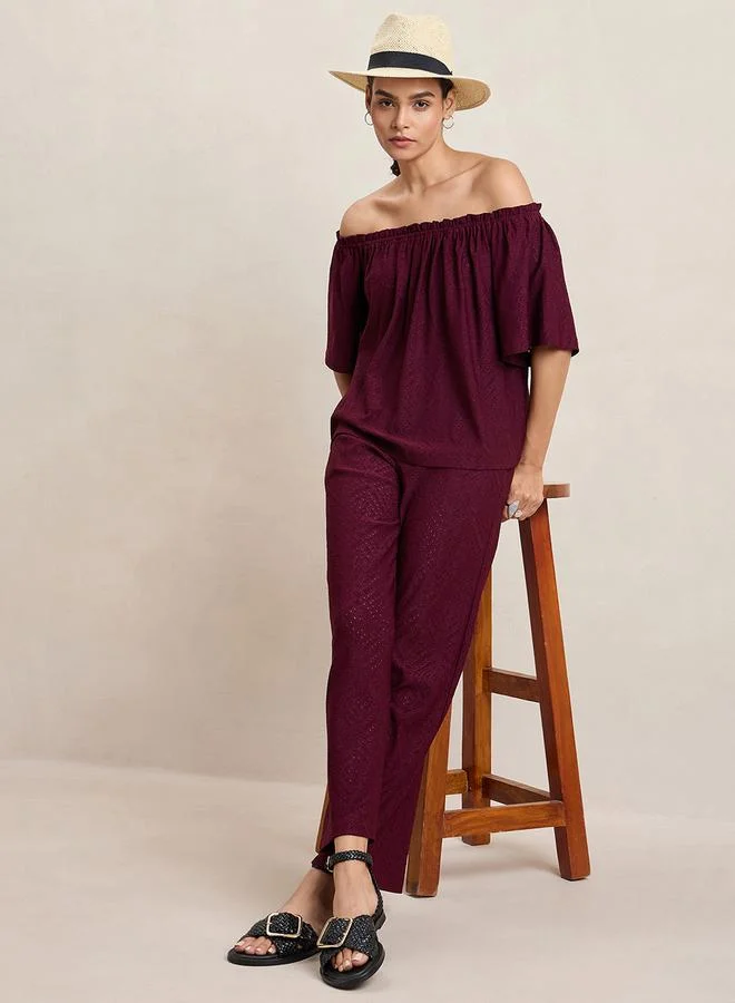 Femmella Femmella Knitted Schiffli Off Shoulder Neck Top