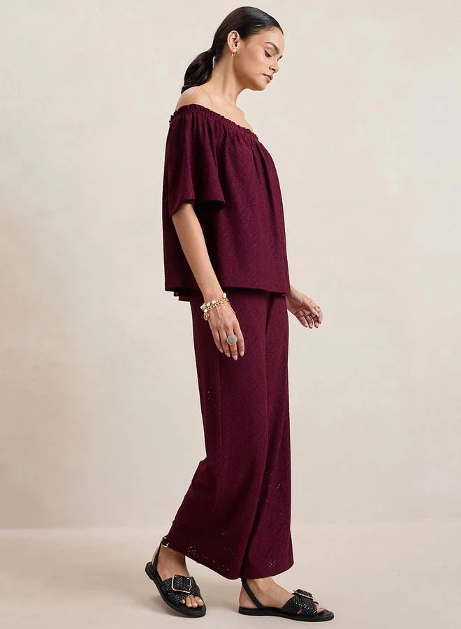 Femmella Femmella Knitted Schiffli Off Shoulder Neck Top