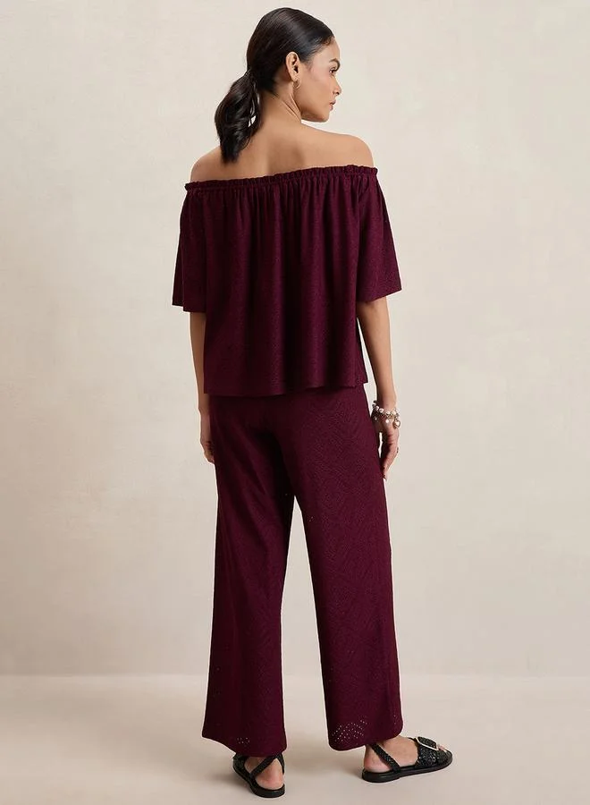 Femmella Femmella Knitted Schiffli Off Shoulder Neck Top