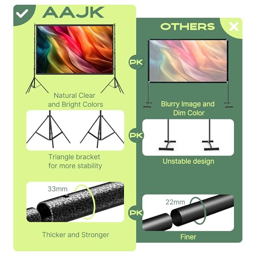 AAJK 120in Outdoor Projector Screen with StandPortable 169 4K HD Indoor Outdoor Projection Screen with WrinkleFree Design Ideal for Home Theater and Backyard Cinema Includes Carry Bag - Image 3