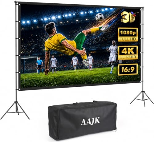 AAJK 120in Outdoor Projector Screen with StandPortable 169 4K HD Indoor Outdoor Projection Screen with WrinkleFree Design Ideal for Home Theater and Backyard Cinema Includes Carry Bag - Image 1