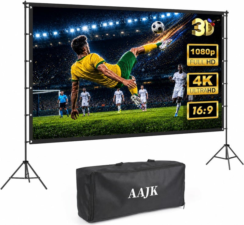 AAJK 120in Outdoor Projector Screen with StandPortable 169 4K HD Indoor Outdoor Projection Screen with WrinkleFree Design Ideal for Home Theater and Backyard Cinema Includes Carry Bag - Image 2