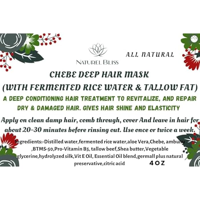 Croton Zambesicus & Tallow Deep Conditioner| Hair Mask with Fermented Rice Water|For dry, damaged Hair (12 oz) - Image 4