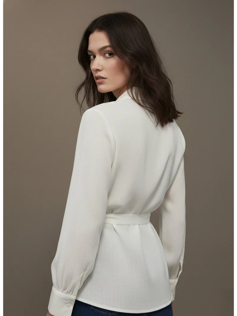 Outzidr  Off White Party Shirt With Han Embellished Detail for Women | Best Price UAE