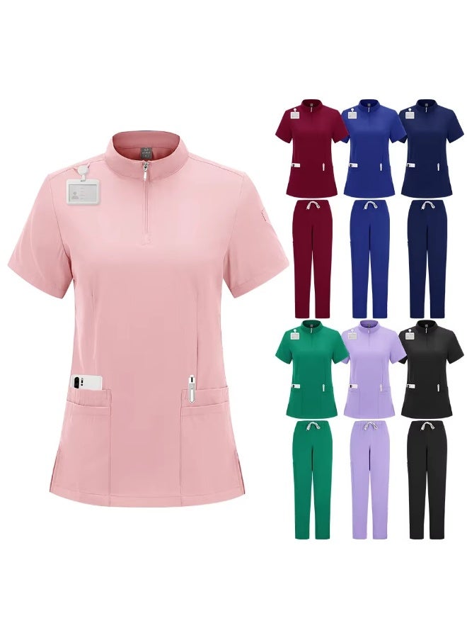 Loquat Womens Medical Scrubs Single Top Medical Uniform Single Printed Top Navy Blue - Image 5