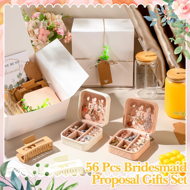 Quelay 56 Pcs 8 Set Bridesmaid Proposal Gift Set, 15 oz Glass Cup, Box, Square Clips, Will You Be My Bridesmaid Invitation Card Gift Box for Bridal Shower Bachelorette Party (Classic,White and Pink) - Image 3