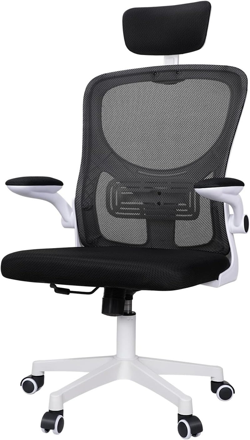 Ergonomic Office Chair,Height adjustable Gaming Chair, Breathable Mesh Design High Back Desk Chair with Flexible Headrest, Swivel Padded Armrest, Lumbar Support, Tit, White - Image 1