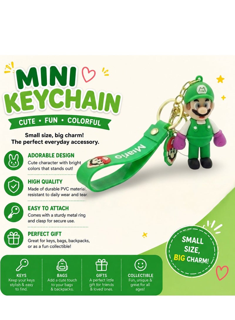 Mario Character PVC Keychain with Silicone Wrist Strap, Cute Cartoon Figure Key Ring, Durable Soft Rubber Key Holder, Mini Bag Charm, Backpack Pendant, Car Key Accessory, Gift for Kids, Teens and Adults, Collectible Decorative Hanging Ornament Toy - Image 2