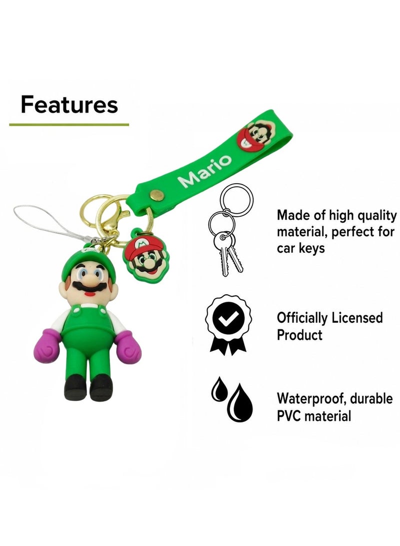 Mario Character PVC Keychain with Silicone Wrist Strap, Cute Cartoon Figure Key Ring, Durable Soft Rubber Key Holder, Mini Bag Charm, Backpack Pendant, Car Key Accessory, Gift for Kids, Teens and Adults, Collectible Decorative Hanging Ornament Toy - Image 4