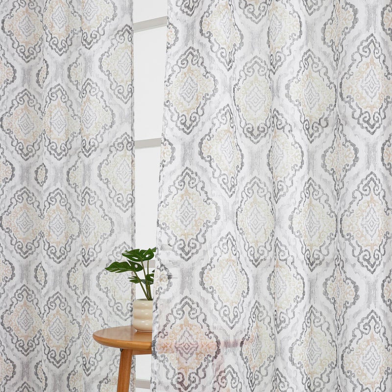 OWENIE Printed Sheer Curtains 84 Inches Long 2 Panels Set, Light Filtering Crinkle Crushed Semi Sheer Curtain with Pattern for Bedroom Living Room, Rod Pocket, Each 42" W x 84" L - Image 1