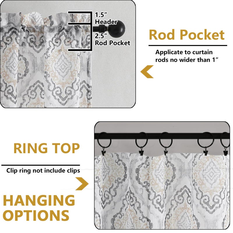OWENIE Printed Sheer Curtains 84 Inches Long 2 Panels Set, Light Filtering Crinkle Crushed Semi Sheer Curtain with Pattern for Bedroom Living Room, Rod Pocket, Each 42" W x 84" L - Image 5