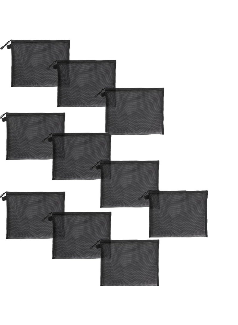 Zipper Nylon Mesh Pouch, Mesh Bags  Pencil Case, Multipurpose Travel Bags  School Office Supplies and Travel Accessories (Black,) 10 Pieces - Image 1