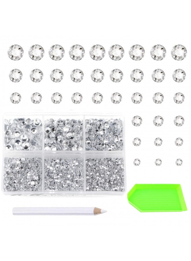 AD Beads 4500 Pieces Hotfix Rhinestones Flat Back 6 Sizes (2-6 mm) Crystal Round Glass Gems with Tweezers and Picking Rhinestones Pen or Crafts Nail Face Art Bags Clothes Shoes DIY (Clear) - Image 1