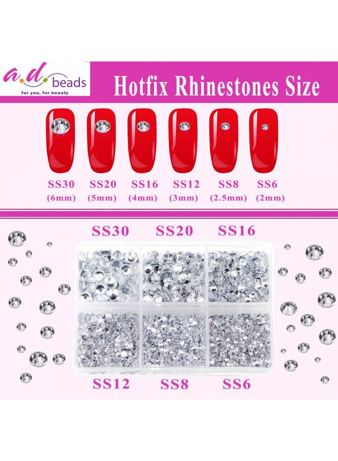 AD Beads 4500 Pieces Hotfix Rhinestones Flat Back 6 Sizes (2-6 mm) Crystal Round Glass Gems with Tweezers and Picking Rhinestones Pen or Crafts Nail Face Art Bags Clothes Shoes DIY (Clear) - Image 3
