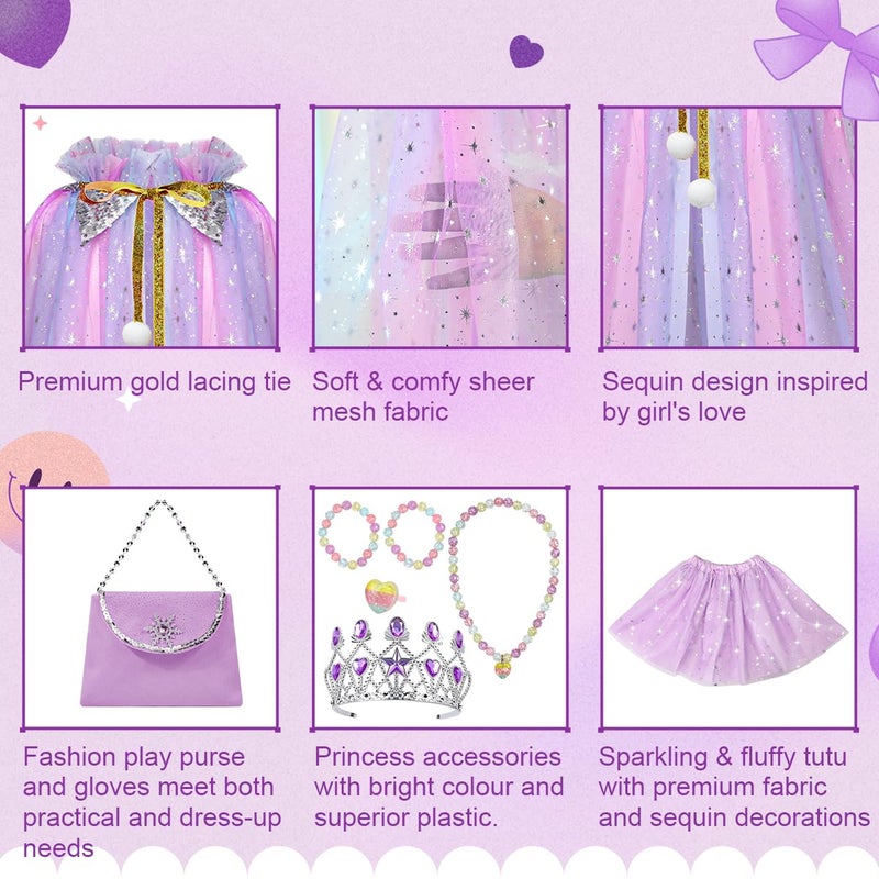 Meland Princess Dress up Clothes for Girl Princess Cape with Kid Crown Toys Birthday Gifts for Toddler Girls 345678 - Image 3
