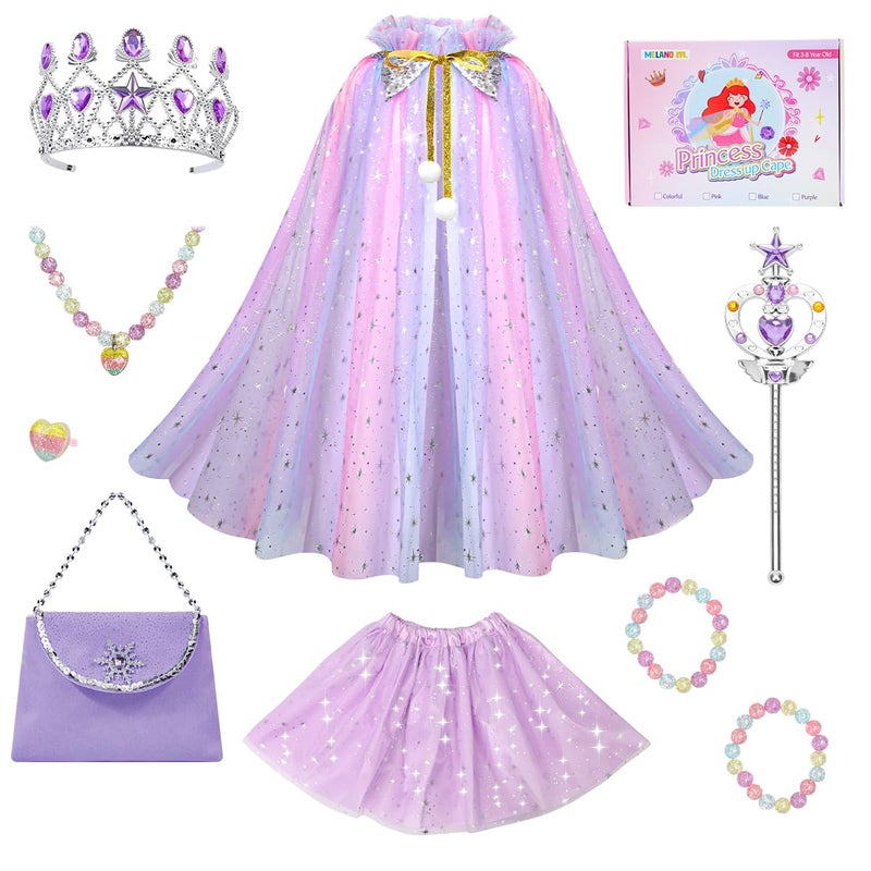 Meland Princess Dress up Clothes for Girl Princess Cape with Kid Crown Toys Birthday Gifts for Toddler Girls 345678 - Image 2