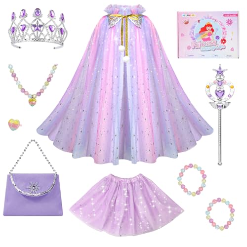 Meland Princess Dress up Clothes for Girl Princess Cape with Kid Crown Toys Birthday Gifts for Toddler Girls 345678 - Image 1