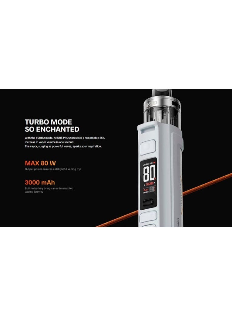 فوبو دراج أرجس برو 2 سبيس جراي جهاز بود سيستم لإعادة تعبئة السائل 3 أوضاع احترافية مع تانك 5 مل وتدفق هواء علوي قابل للتعديل 80 واط بطارية 3000 مللي أمبير - Image 3