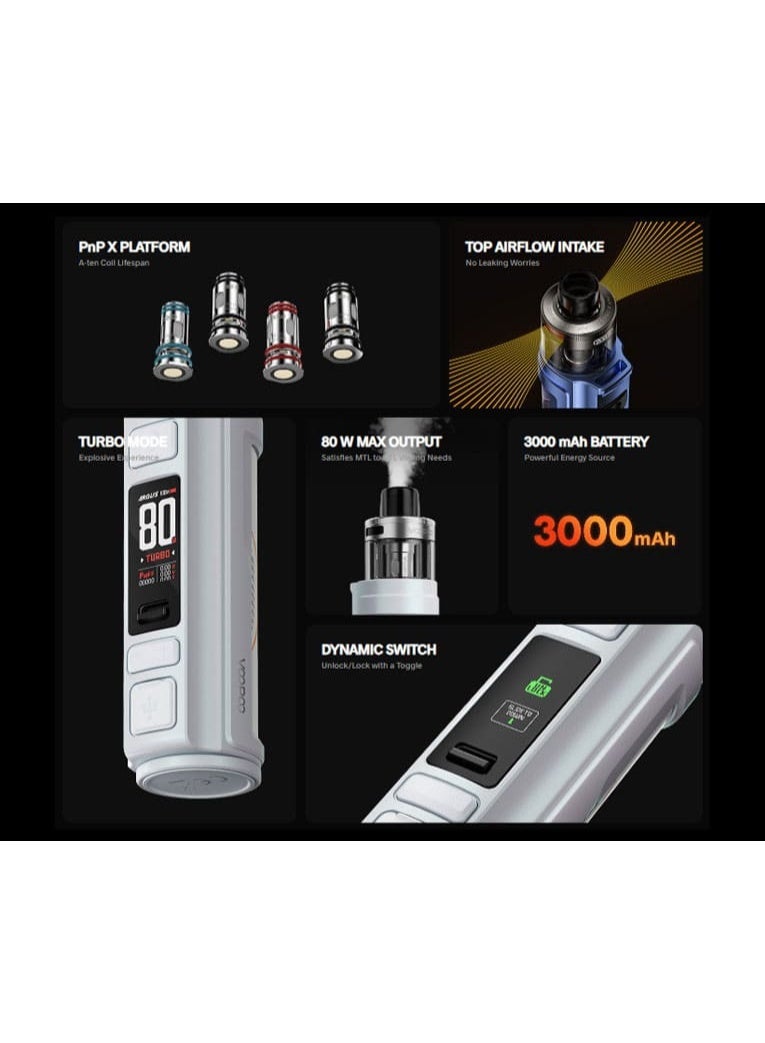 فوبو دراج أرجس برو 2 سبيس جراي جهاز بود سيستم لإعادة تعبئة السائل 3 أوضاع احترافية مع تانك 5 مل وتدفق هواء علوي قابل للتعديل 80 واط بطارية 3000 مللي أمبير - Image 2