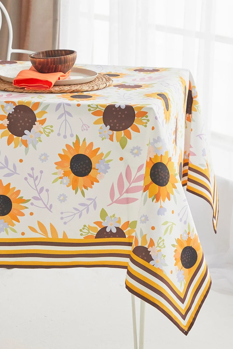 ايس هوم Yellow Sunflower Pattern Fabric Dining Table Cloth