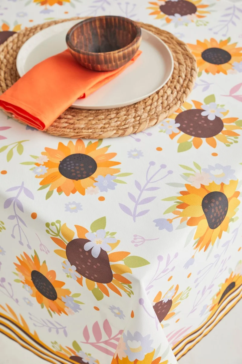 ايس هوم Yellow Sunflower Pattern Fabric Dining Table Cloth