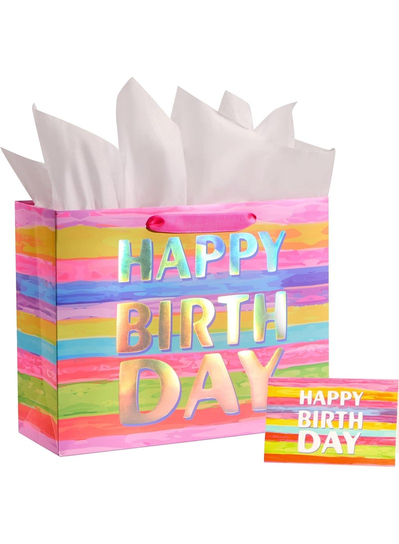CUNUUDOOL Large Happy Birthday Gift Bag with Tissue Paper & Card, 33x26x12cm Premium Paper Bag for Birthday, Kids', Women's & Mother's Gifts. - Image 1